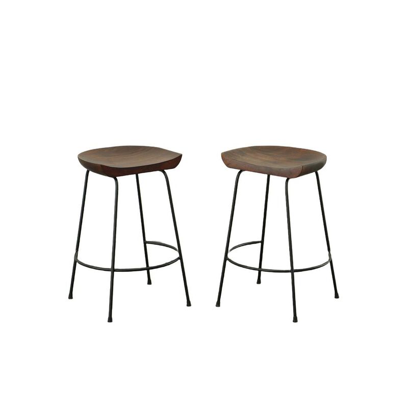Carolina Living Diya 24.5 Counter Stool - Set of 2 - Chestnut Seat - Black Base