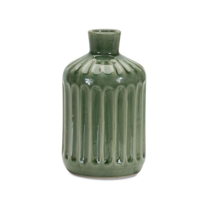 Hivvago 7 Inch Green Terracotta Striped Bud Table Vase