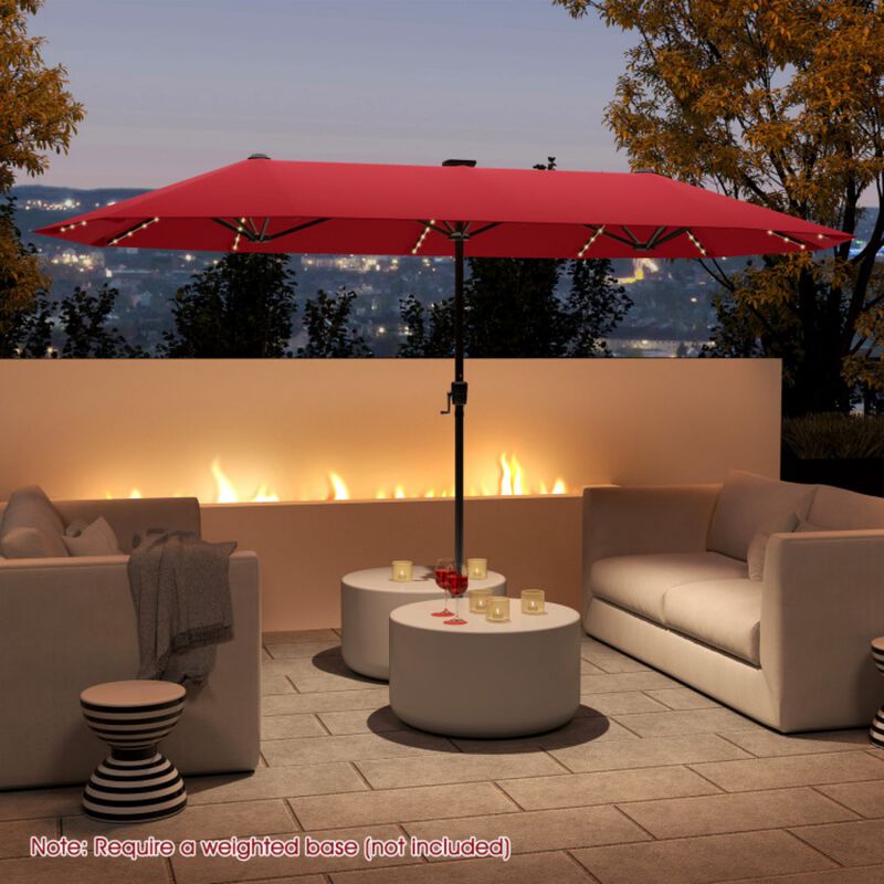 Clihome 13 ft Large Patio Umbrella with LED Solar Lights and Crank Handle in Orange | Mathis Home