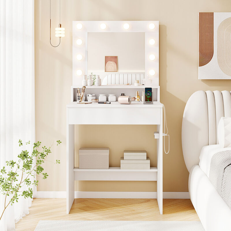Vanity Desk with Adjustable Brightness and 3 Light Modes, Perfect for Bedroom Use