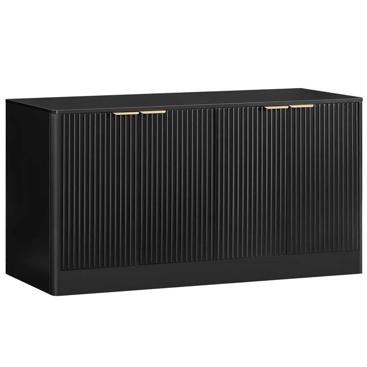 Modern Sideboard Cabinet with Wave Pattern and Adjustable Storage Shelving-Black