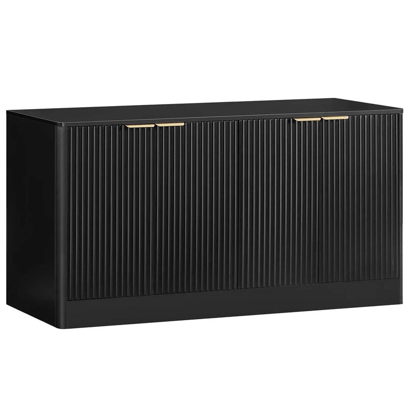 Modern Sideboard Cabinet with Wave Pattern and Adjustable Storage Shelving-Black image number 0