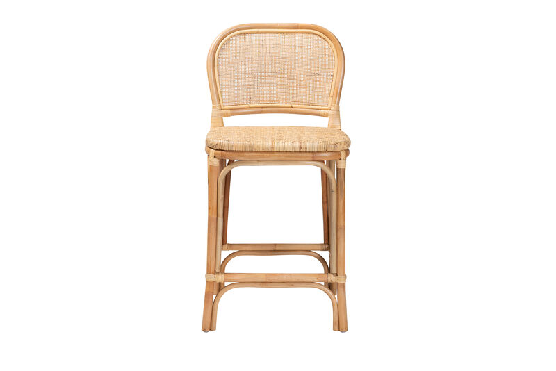 Baxton Studio Adrena Modern Bohemian Natural Rattan Counter Stool