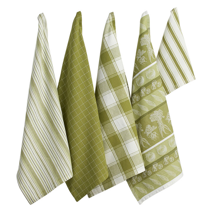 Set of 5 Yellow Green Rectangular Dish Towel 28"