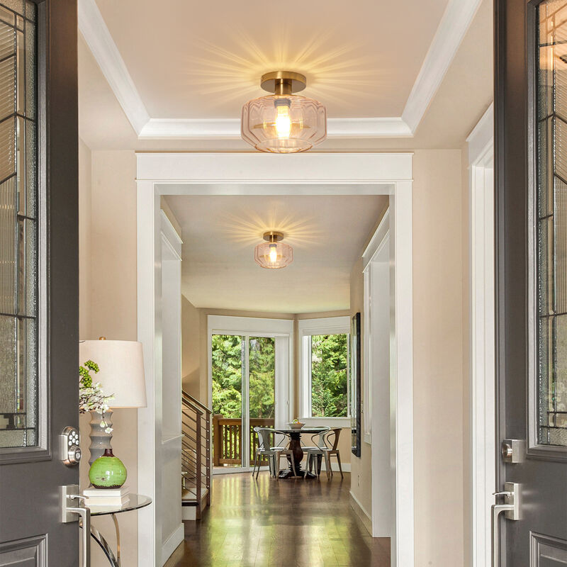 8.7" Modern Amber Glass Semi Flush Mount Ceiling Light