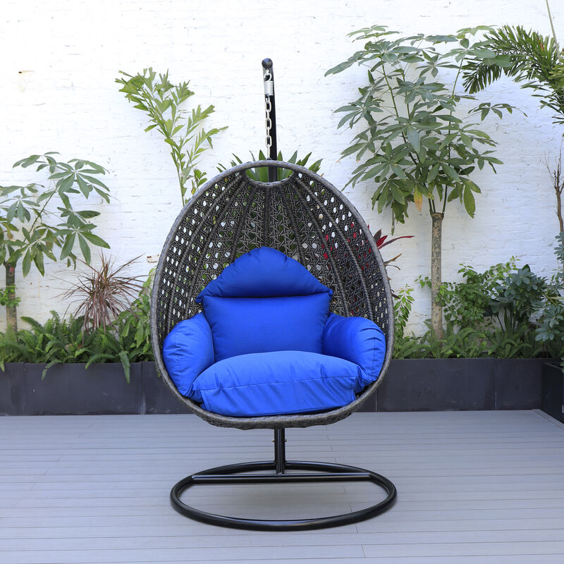 LeisureMod Charcoal Wicker Hanging Egg Swing Chair with Cushion image number 2