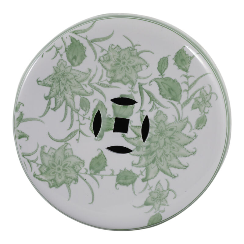 Cer,18" Pinwheel Flower Chinoiserie Stool, Grn/wh image number 5