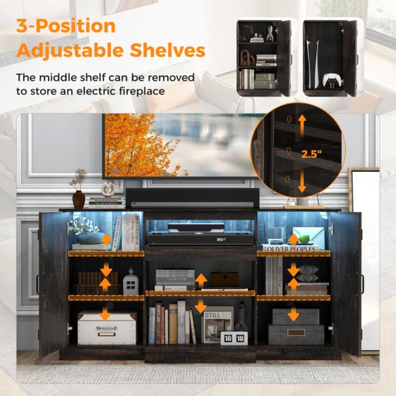 Hivvago 58 Inches TV stand for TVs up to 65 Inches with 20 Color Led Lights-Coffee