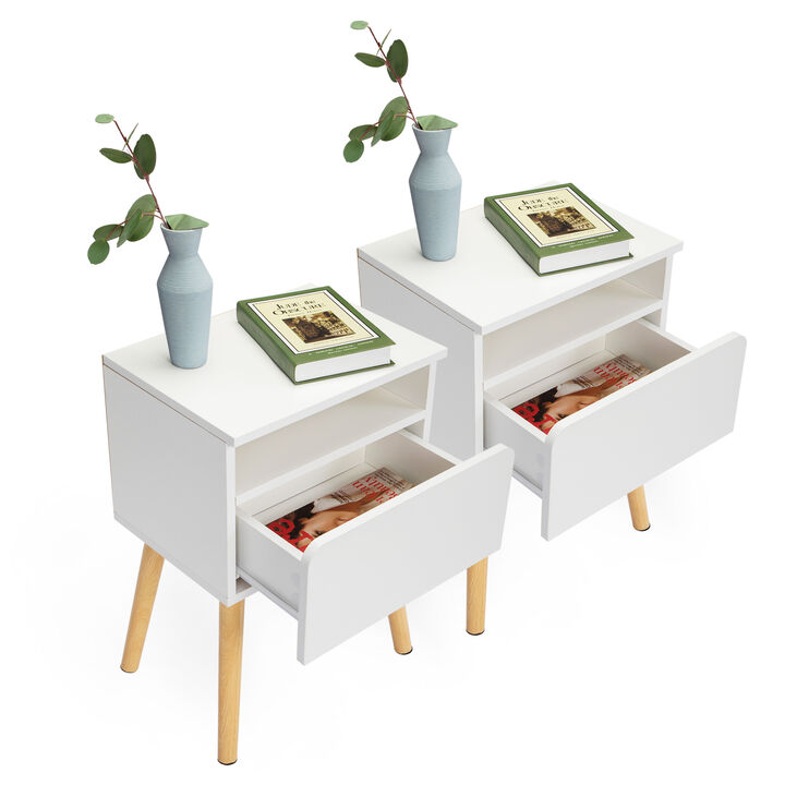 Jaxpety Simple Single Drawer Nightstand Two Fitted White