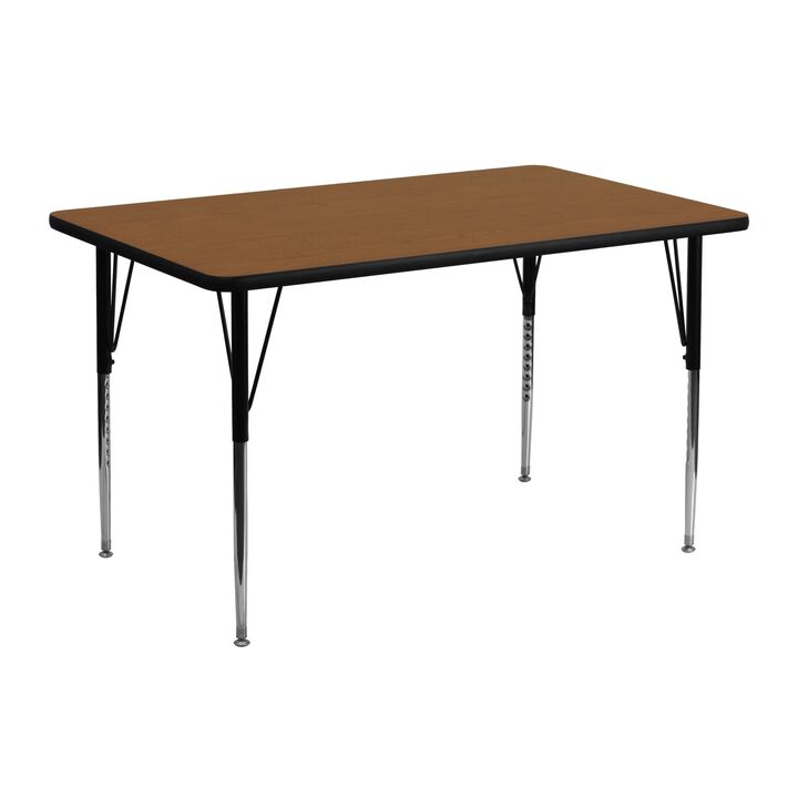 Flash Furniture 24''W x 48''L Rectangular Oak HP Laminate Activity Table - Standard Height Adjustable Legs