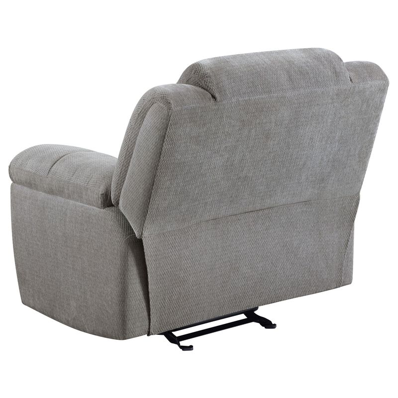 Gilo Manual Glider Recliner Armchair, 46 Inch Light Gray, Pillow Top - Benzara