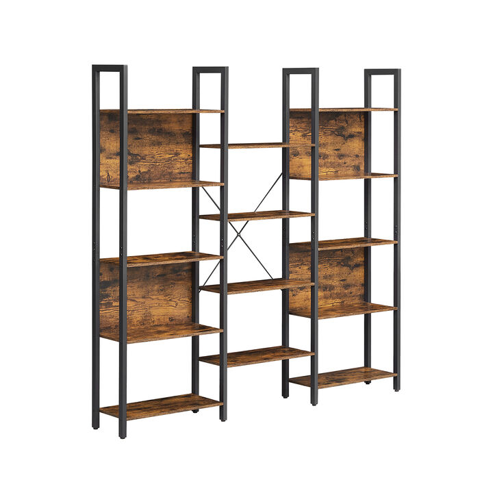 Hivvago Industrial Brown Bookcase with 14 Storage Shelves