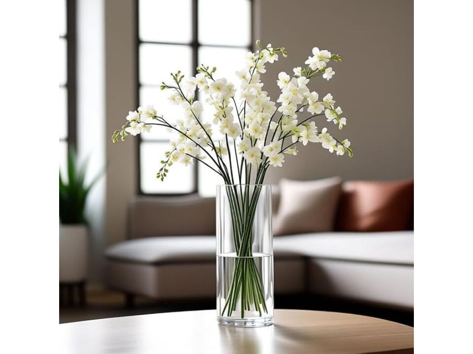 12" Clear Glass Cylinder Vase &ndash; Tall Centerpiece & Hurricane Candle Holder