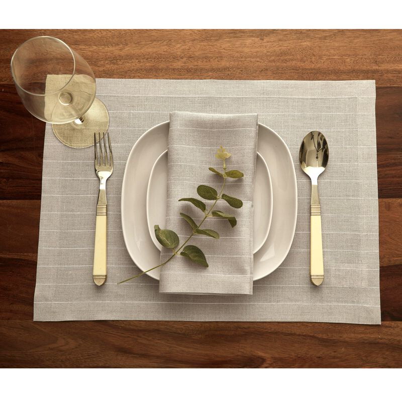 Solino Home 100% Pure Linen Dinner Napkins 20 x 20 Inch Set of 4 - Pinstripe