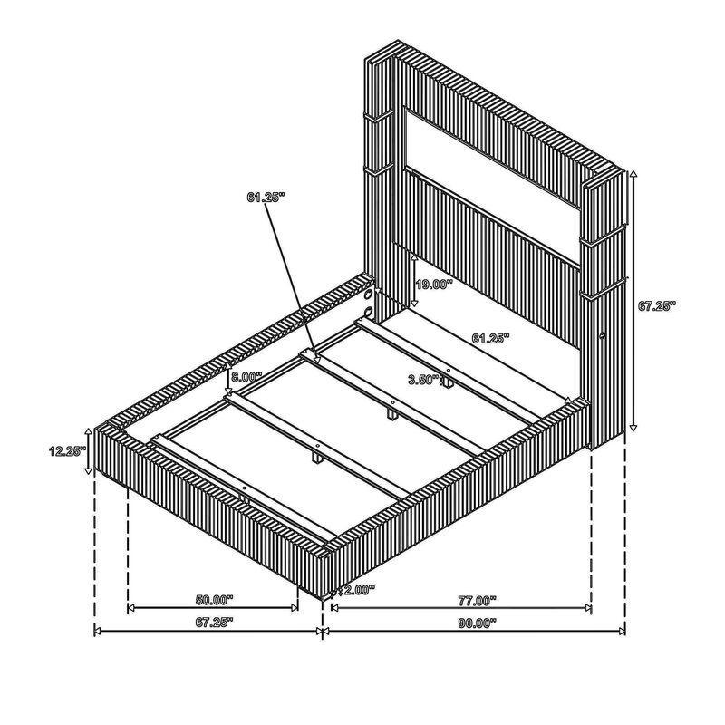 Caro Queen Bed, Wingback Panel w LED Flame, Gray Corduroy Upholstery