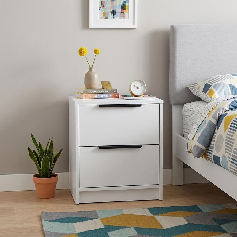 HomeRoots 19" White Wood Two Drawer Nightstand image number 1