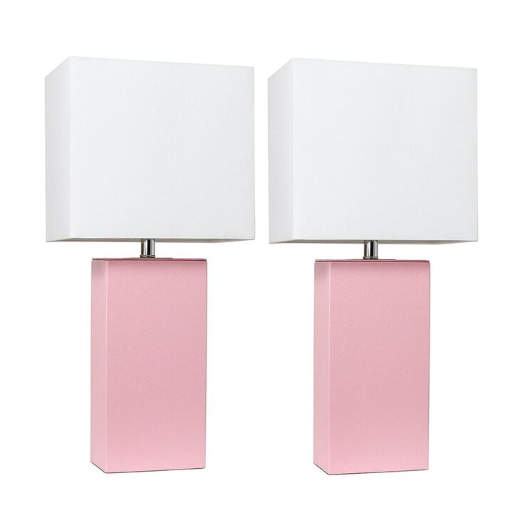 Modern Leather Table Lamps,  with White Fabric Shades  Pack of 2