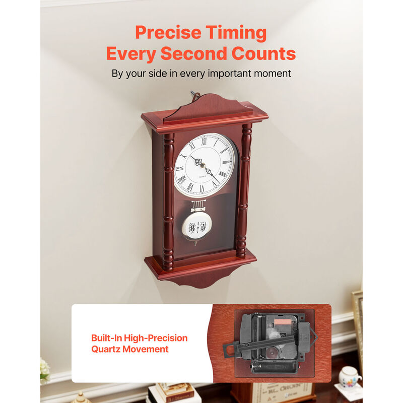 Grandfather Clock Vintage Pendulum Wall Clock 18 in with Quartz Movement image number 3