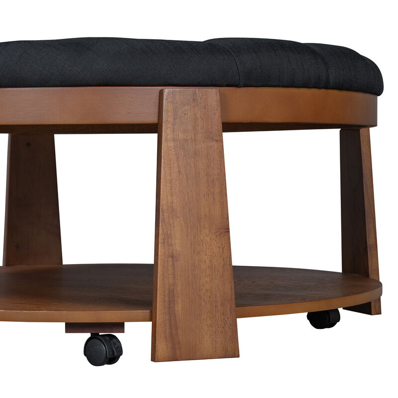 Merax 2-Tier Round Ottoman Coffee Table with Wheels