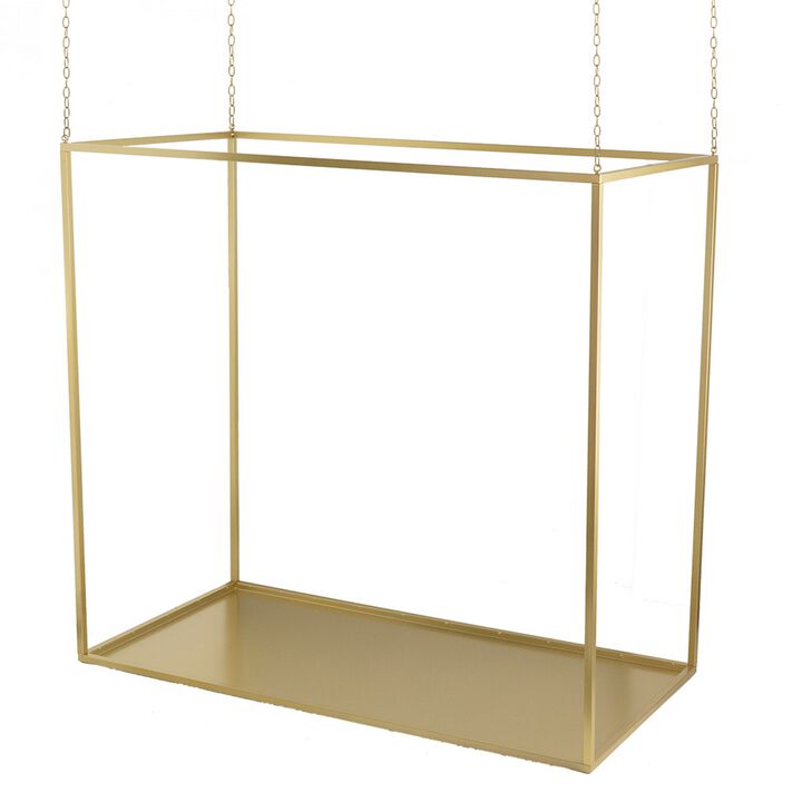 47 Inch Plant Stand with 4 Adjustable Chains, Floating Effect, Iron, Gold - Benzara