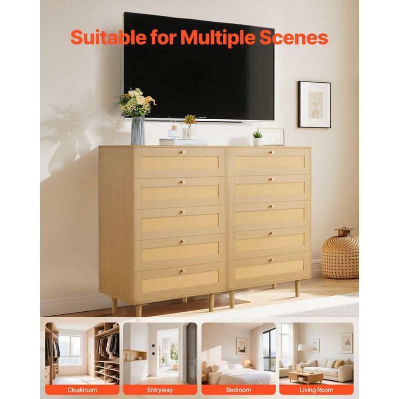 5 Drawer Rattan Dresser Modern Bedroom Chest Storage Unit image number 6