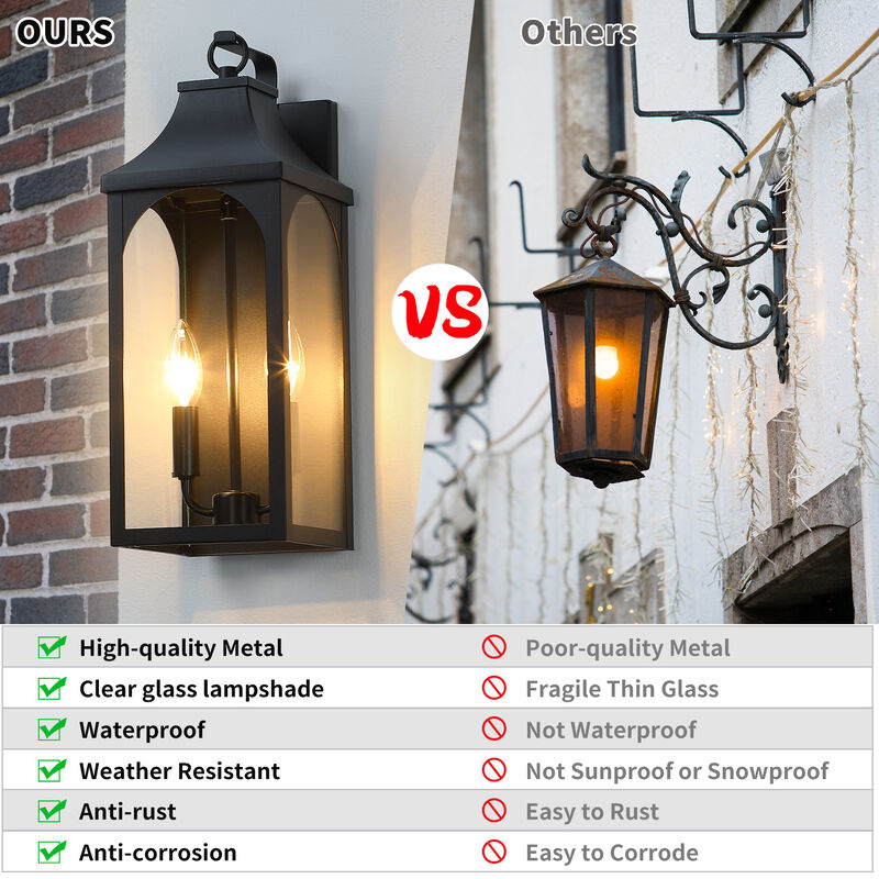 17 in. 2-Light Black Outdoor Wall Lantern with Clear Glass Shade image number 6