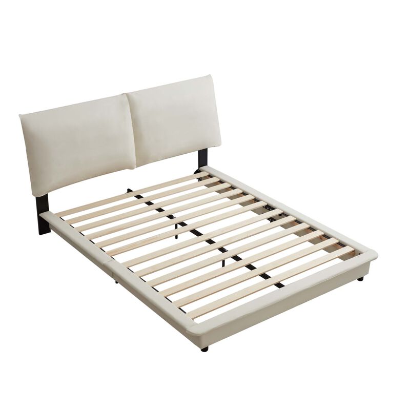 Queen Size Upholstered Platform Bed with Sensor Light and Ergonomic Design Backrests, White