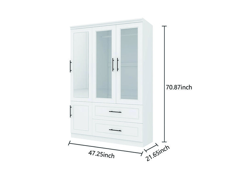 Tall Armoire Wardrobe with Mirror,Wardrobe Cabinet with Drawers and Hanging Rod for Bedroom