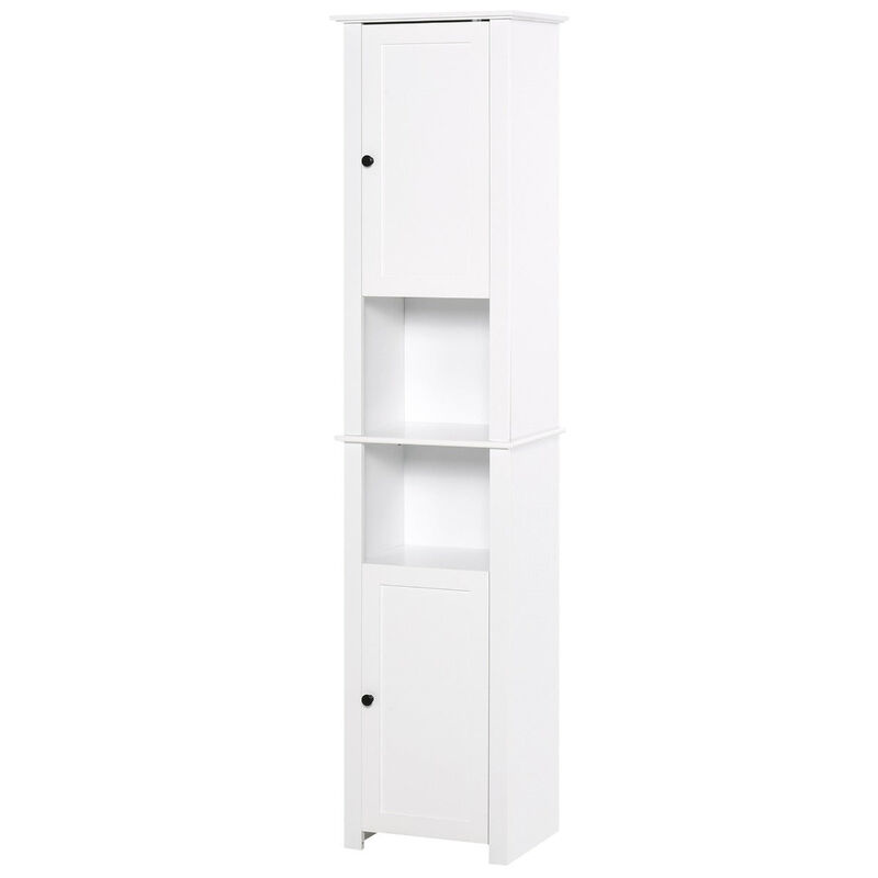 White Bathroom Tower: 67" Freestanding Linen Storage Cabinet