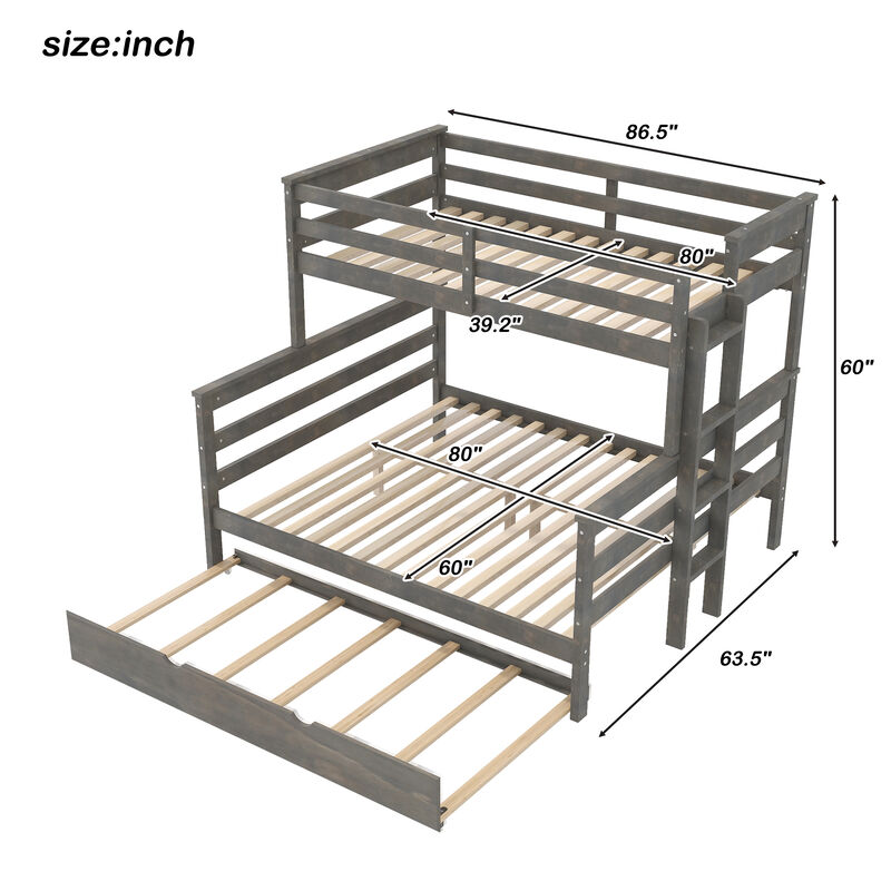 Merax Twin XL over Queen Solid Wood Bunk Bed with Pull-out Twin Trundle image number 5