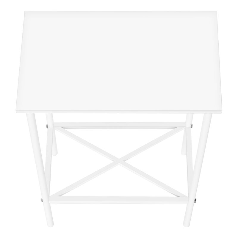 Monarch Specialties I 2079 Accent Table, Side, End, Narrow, Small, 2 Tier, Living Room, Bedroom, Metal, Laminate, White, Contemporary, Modern