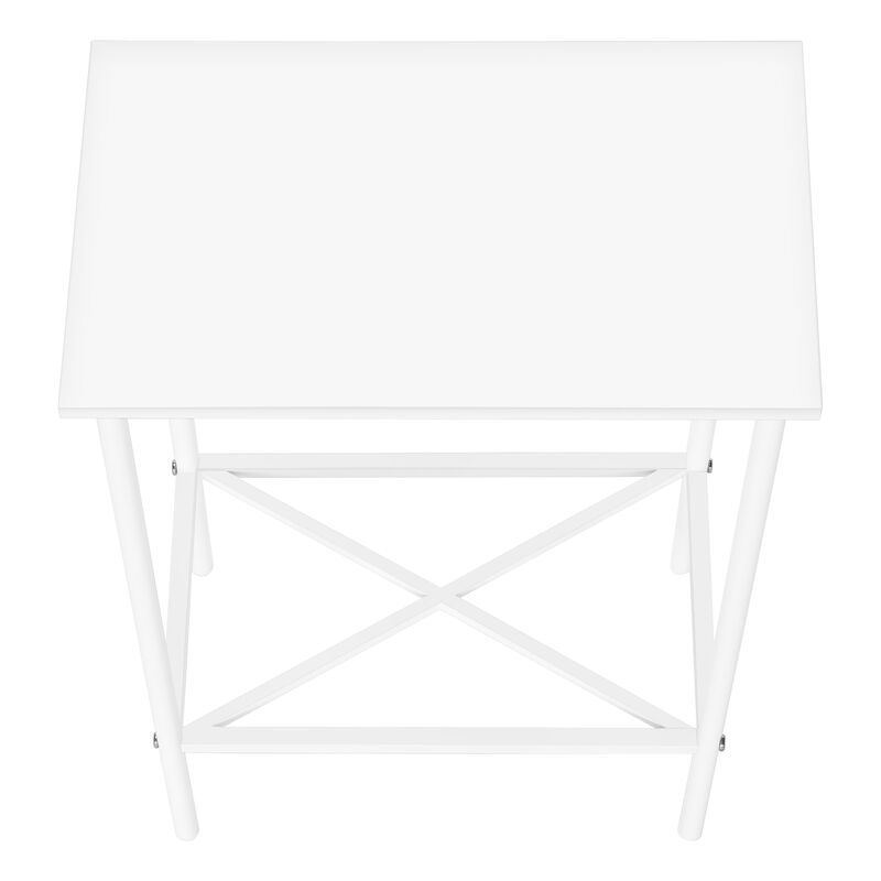 Monarch Specialties I 2079 Accent Table, Side, End, Narrow, Small, 2 Tier, Living Room, Bedroom, Metal, Laminate, White, Contemporary, Modern