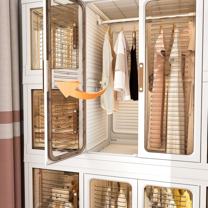 Clihome Portable Wardrobe Closet Organizer, 12 Cubes, 12 Magnetic Doors, Hanging Rods, Hangers image number 5