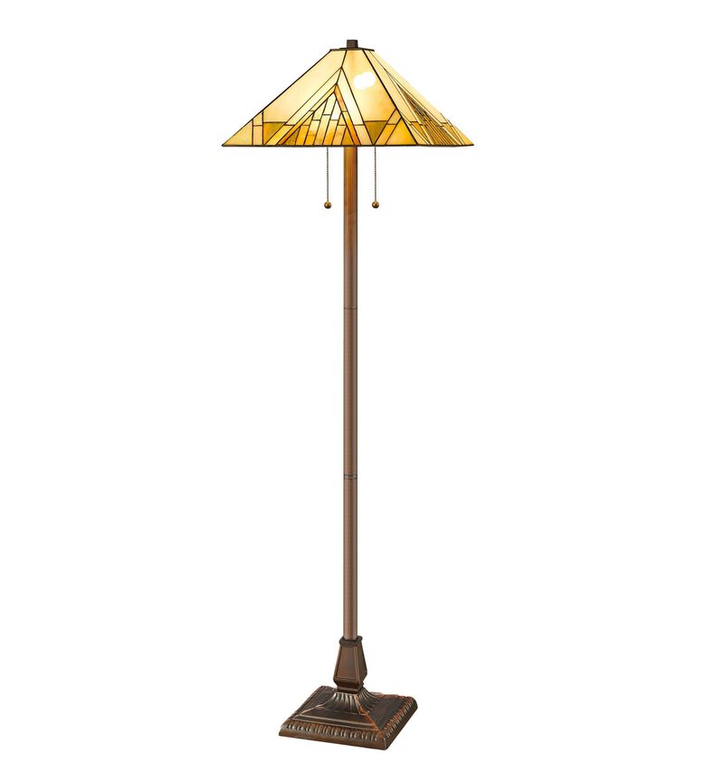 Hivvago 62" Brown Two Light Beige And Brown Geometric Stained Glass Floor Lamp
