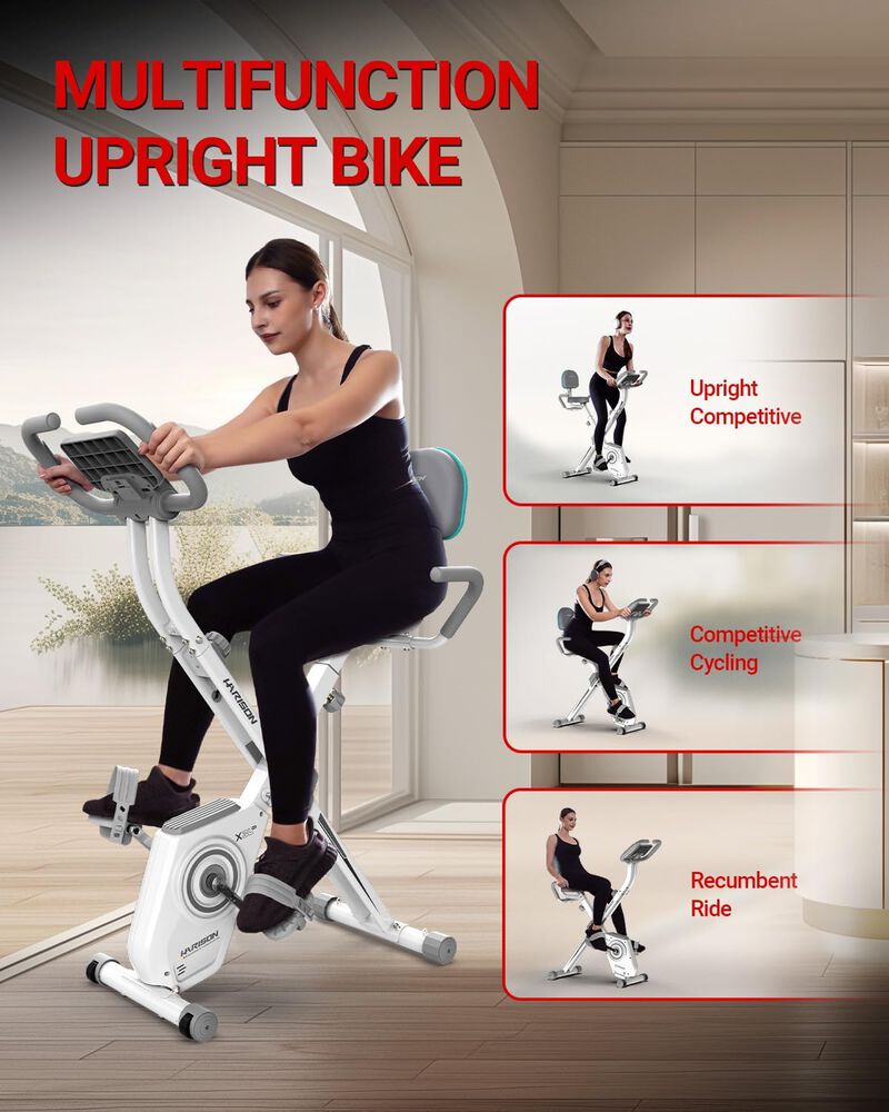 HARISON Foldable Exercise Bike with 350 LBS Capacity, 5 in 1 Magnetic Stationary Bikes for Home with 16-Level Resistance and Bluetooth (HR-X3L White) image number 3
