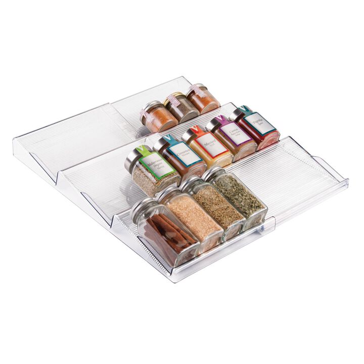 mDesign Expandable Plastic Spice Rack Drawer Organizer, 3 Tier