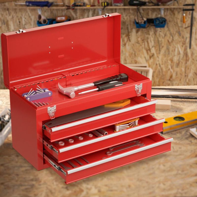 Hivvago Portable Garage Mechanic Tool Cabinet Box with 3 Drawers