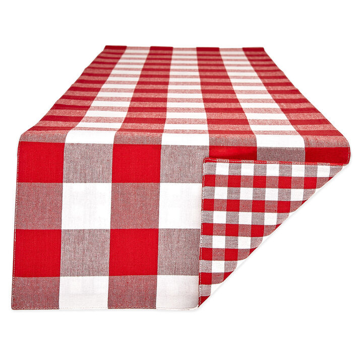 14" x 108" Red and White Gingham Buffalo Checkered Rectangular Table Runner