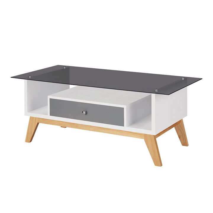 ENITIAL STAR Lana Mid-Century Glass Top Coffee Table