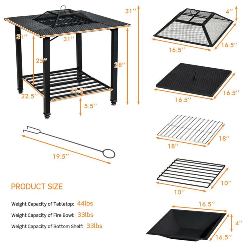 Hivvago Outdoor Fire Pit Dining Table with Cooking BBQ Grate