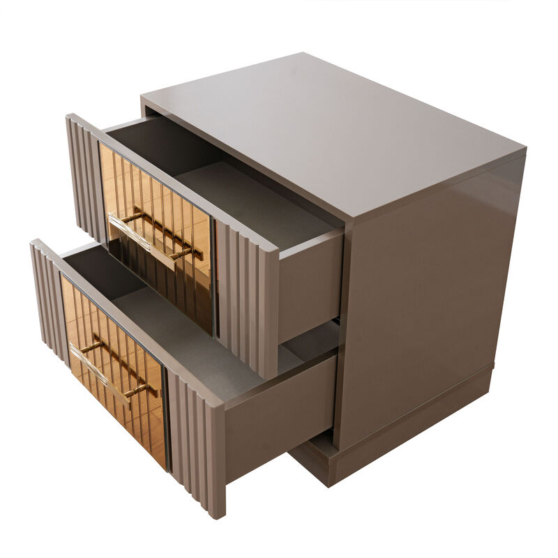 Lorenzo Modern Nightstand with Bronze Mirror Accents and Storage Drawers image number 2