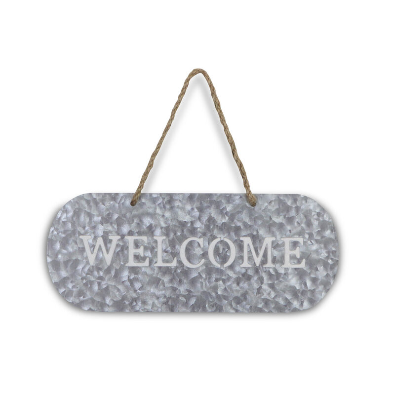 HomeRoots 5" X 11" Gray Handcrafted Welcome Galvanized Metal Wall Decor image number 3