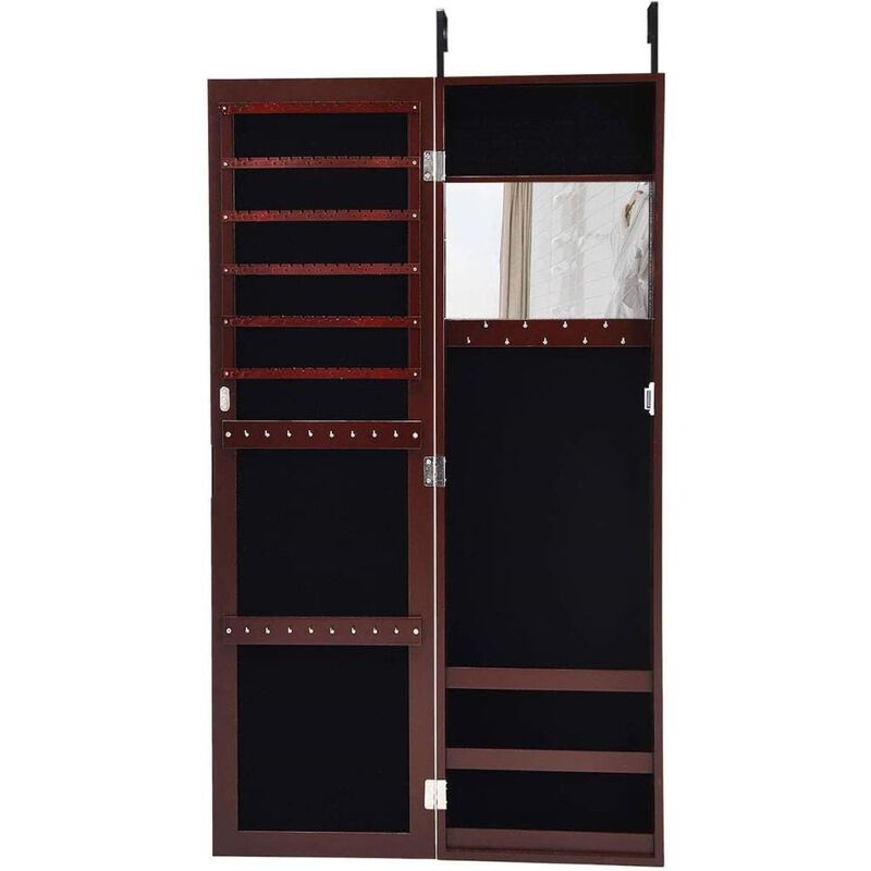 Hivvago 2-in-1 Dark Brown Wall or Door Mounted Jewelry Organizer Full Length Mirror