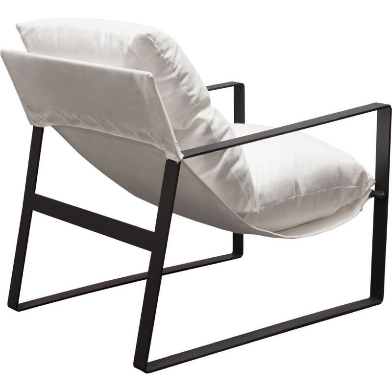 27 Inch Modern Accent Chair, Crisp White, Soft Linen Fabric, Sling Chair - Benzara
