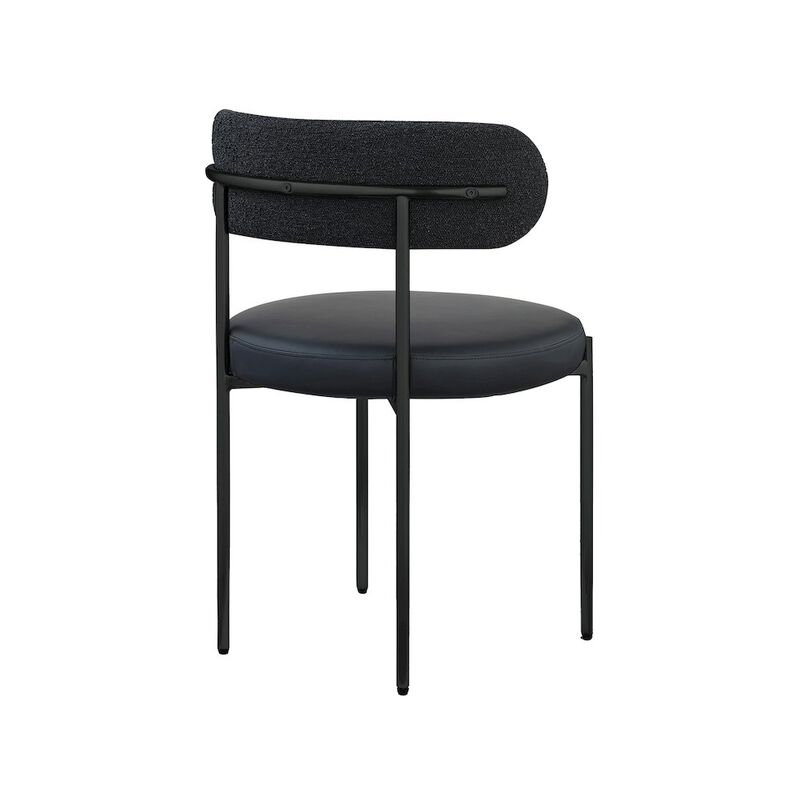 Meridian Furniture Beacon Black Vegan Leather and Boucle Fabric Dining Chair, Set of 2
