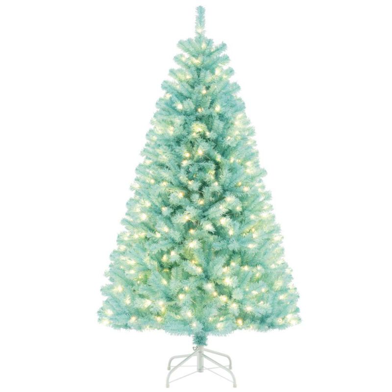 Hivvago Blue Artificial Christmas Tree with Warm White LED Lights and Foldable Metal Stand
