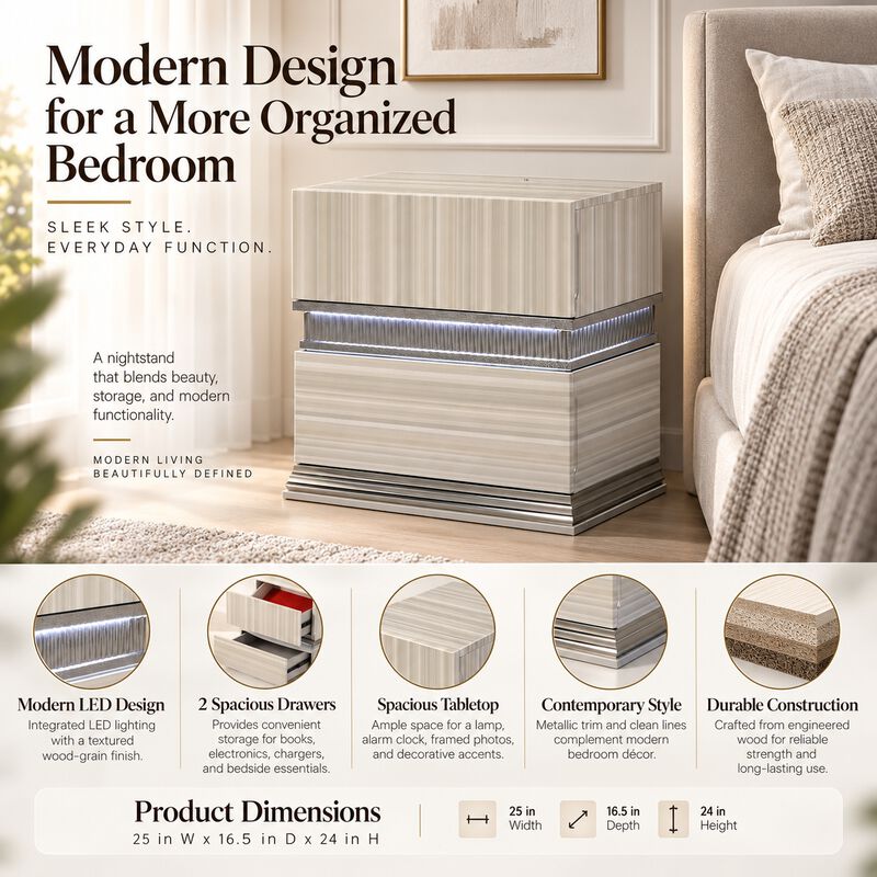 Camveressa 2-Drawer LED Nightstand image number 3