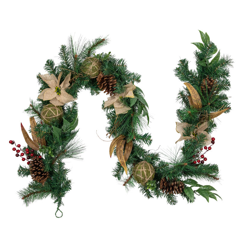 6' x 10" Mixed Pine with Poinsettias and Berries Christmas Garland  Unlit image number 0