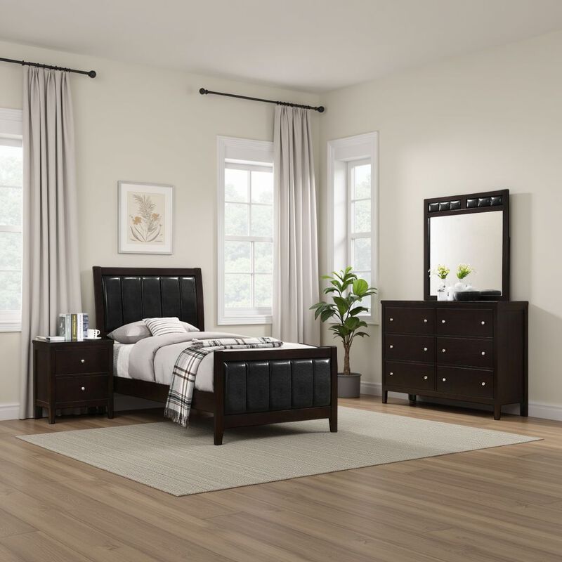 Vida 4pc Twin Size Bedroom Set, Brown Faux Leather Upholstery, Dresser image number 1