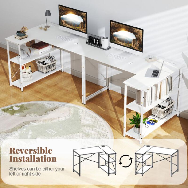 Hivvago L-shaped 47 Inch Reversible Corner Desk with Adjustable Storage Shelves